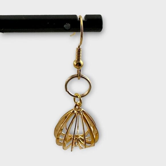 Gold Plated Basket Dangle Earrings Gold Plated Ear Wires - Picture 7 of 10